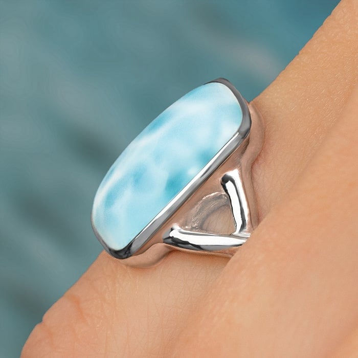 Rectangle Ring Silver Larimar