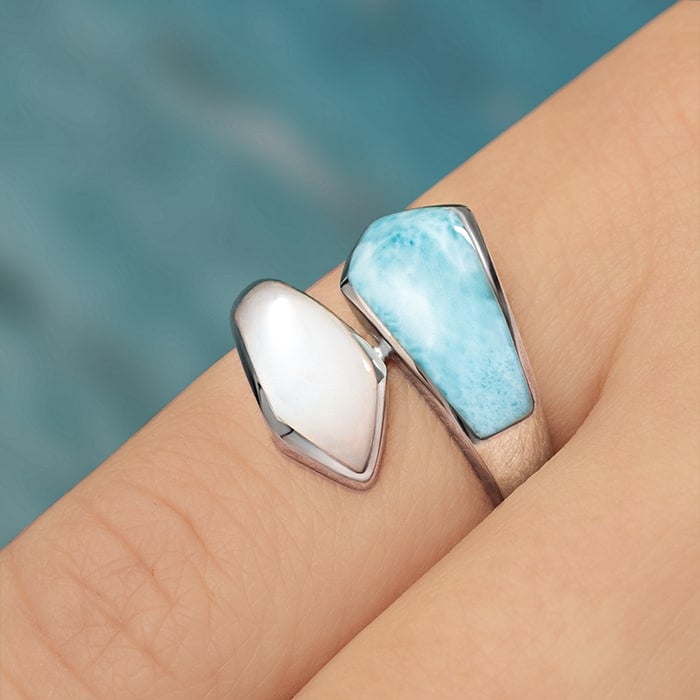 Mother of Pearl Ring with larimar and silver