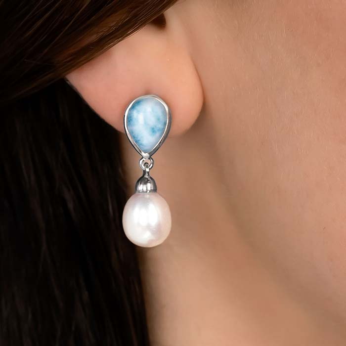 Pearl Earrings With Larimar by marahlago
