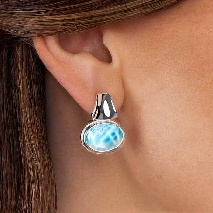 Large Stud larimar Earings Earrings in silver by marahlago