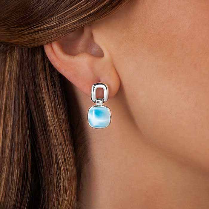 Square Earrings with silver and larimar by marahlagoSquare Earrings with silver and larimar by marahlago