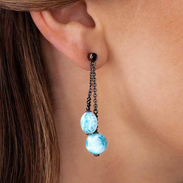 Black Spinel Earrings in silver and larimar by marahlago