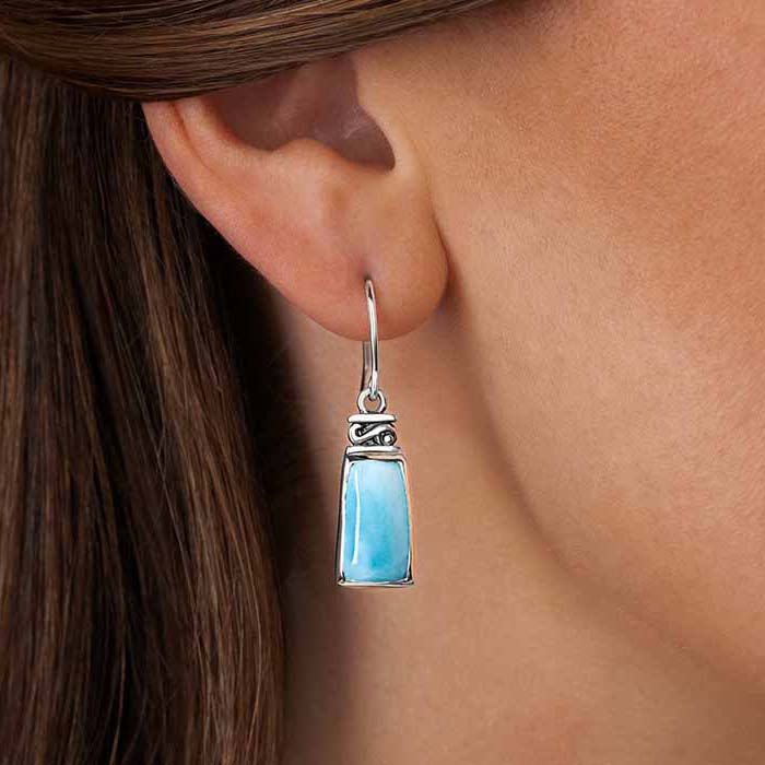 Larimar Sterling Silver Hanna Wire Earrings Marahlago Jewelry 