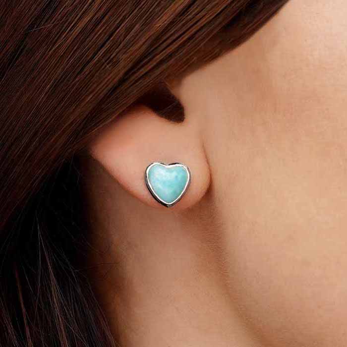 Heart Stud Earrings with Larimar