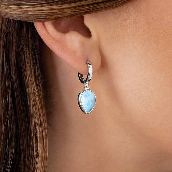 Huggie Earrings in sterling silver with larimar by  Marahlago 