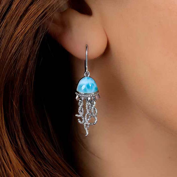 Jellyfish Earrings in sterling silver larimar
