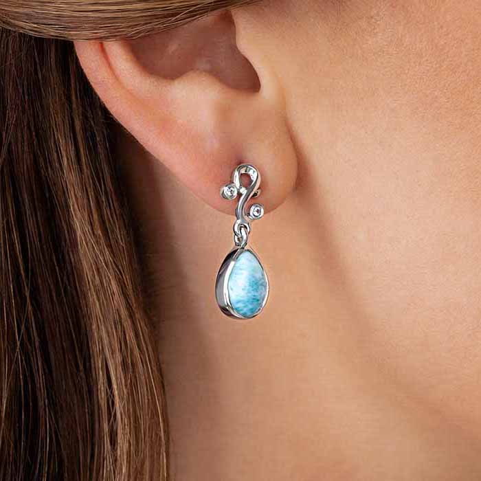 Larimar Sterling Silver Lyric Post Earrings Marahlago Jewelry pear Gemstone Blue Spinel 