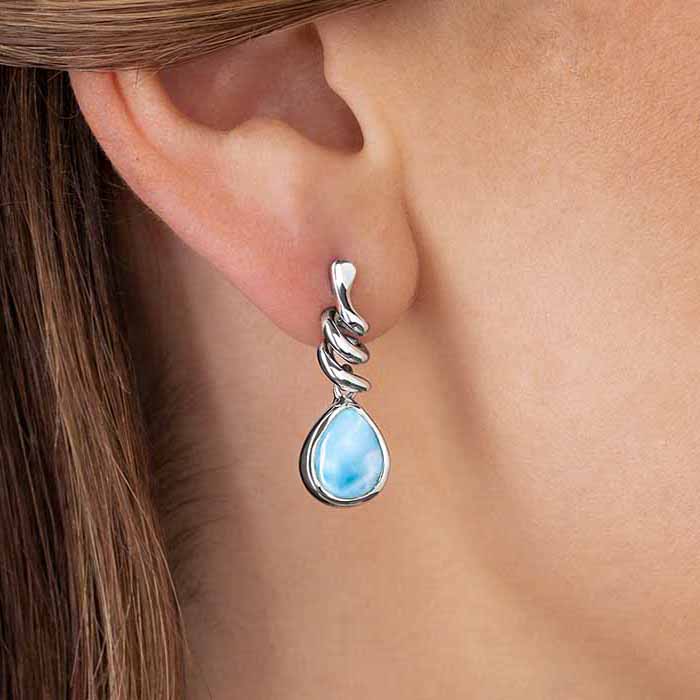 Larimar Sterling Silver Muse Post Earrings Marahlago Jewelry pear Gemstone 