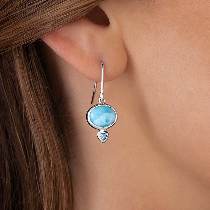 Blue Stone Earrings with larimar silver and spinel
