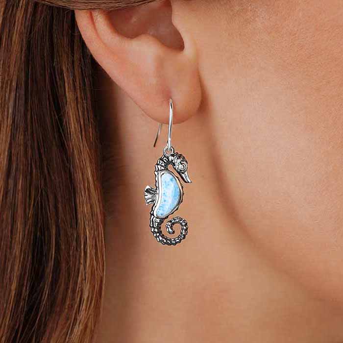 Seahorse Earrings in Sterling Silver by Marahlago Larimar