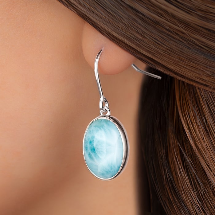 Oval Earrings in silver with larimar by marahlago