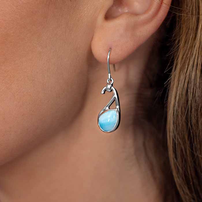 Larimar Sterling Silver Seduction Wire Earrings Marahlago Jewelry pear Gemstone 