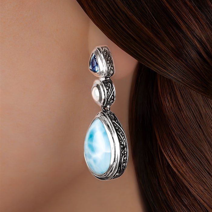 Vintage Earrings in sterling silver and larimar by marahlago