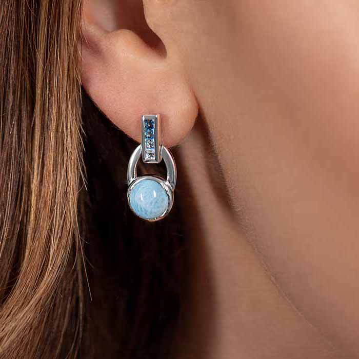 Aqua Earrings in sterling silver with Larimar and blue topaz