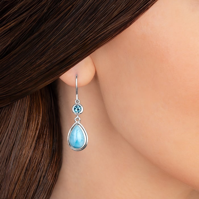Blue topaz Earrings in Silver with larimar by marahlago