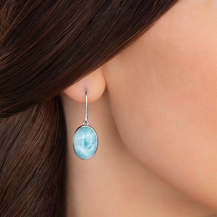 Oval Earrings in silver with larimar by marahlago