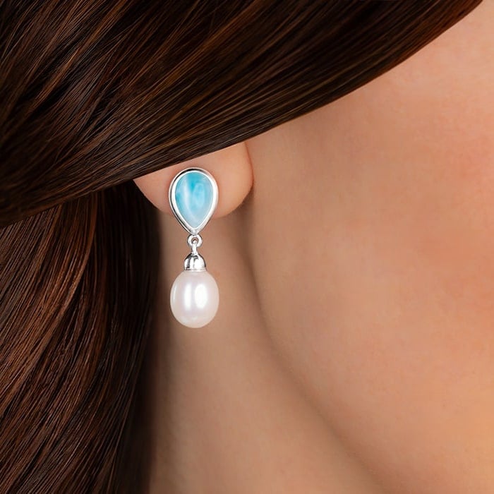 Pearl Earrings With Larimar by marahlago