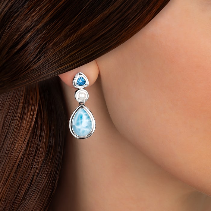 Earrings in sterling silver and larimar vintage marahlago