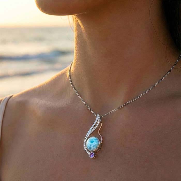 Lyla Larimar Necklace in silver by marahlago