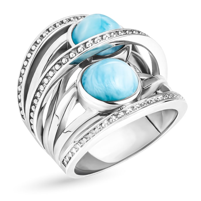 Crossover ring in Sterling silver with larimar