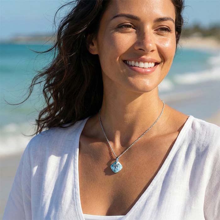 Palm Tree Necklace in sterling silver Larimar 