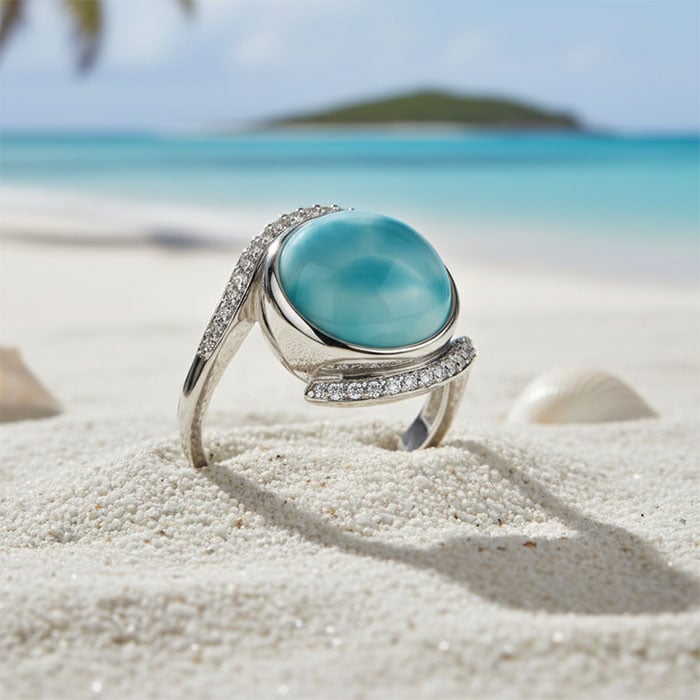 Larimar marahlago Adella Larimar Ring jewelry top front side view
