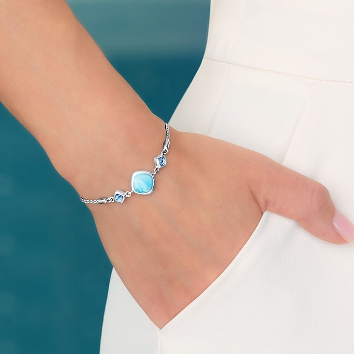 Blue Stone Bracelet with larimar and silver by marahlago