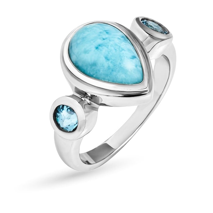 Blue Topaz and larimar ring in silver by marahlago