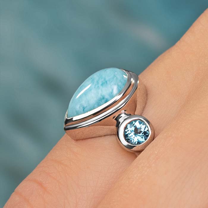 Blue Topaz and larimar ring in silver by marahlago