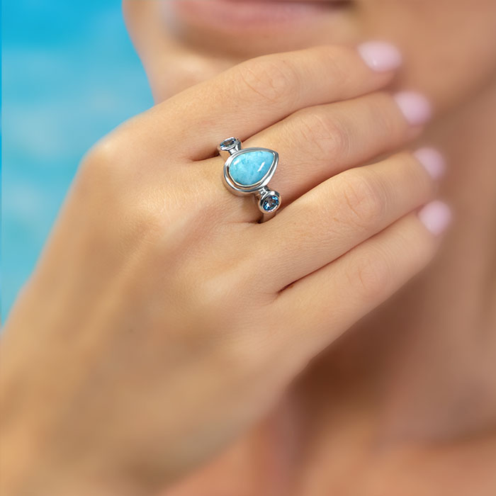 Blue Topaz and larimar ring in silver by marahlago