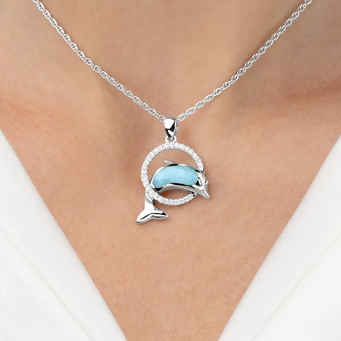 Dolphin Pendant set in sterling silver by Marahlago Larimar