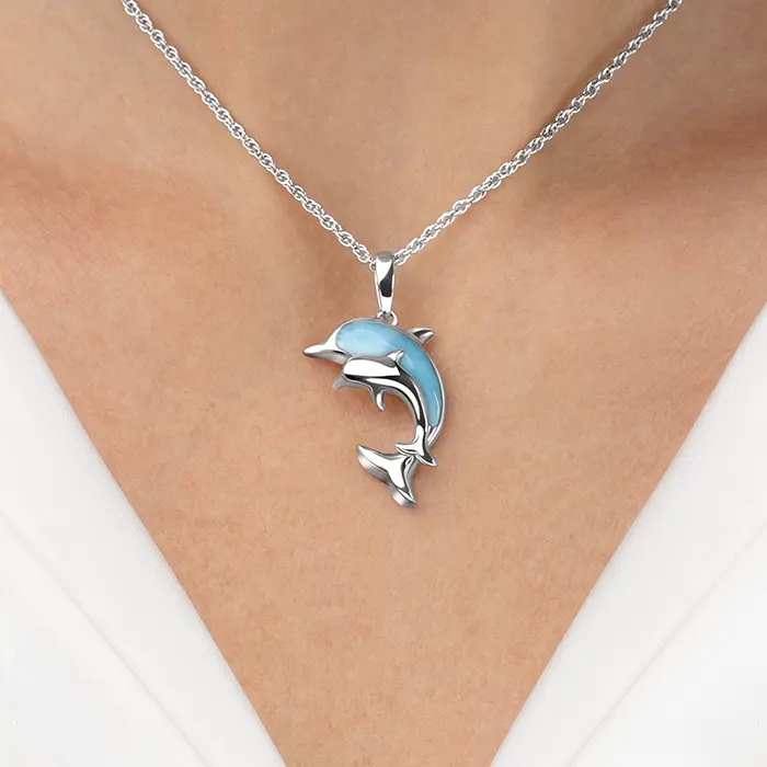 Dolphin And Baby Necklace  in sterling silver