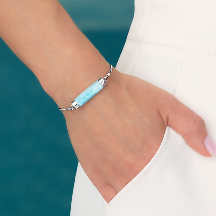 Bolo Bracelet in sterling silver with larimar by marahlago