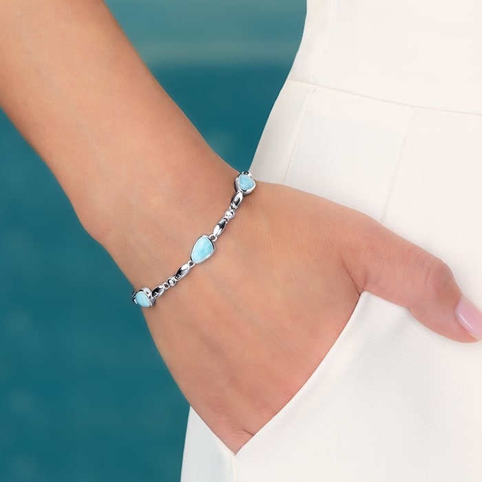 Link Bracelet in Sterling Silver with larimar by marahlago