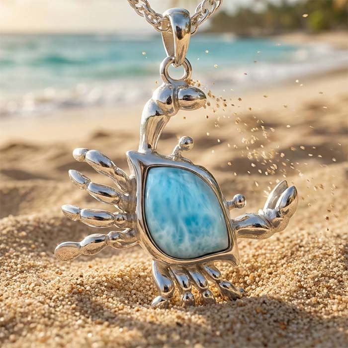 Crab Necklace in sterling silver and Larimar 