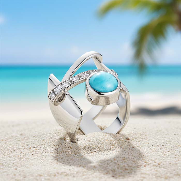 Statement ring in Sterling silver with larimar by marahlago