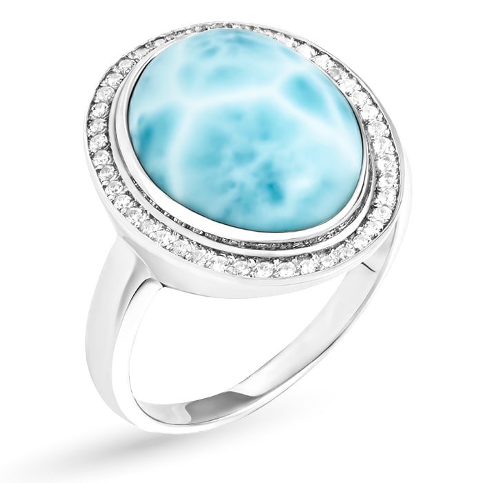 Halo ring in sterling silver and larimar by marahlago