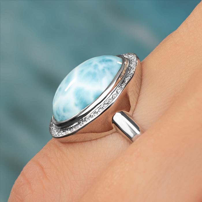 Halo ring in sterling silver and larimar by marahlago