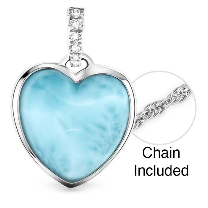 Heart shaped Necklace in sterling Silver with larimar and white sapphires by Marahlago 