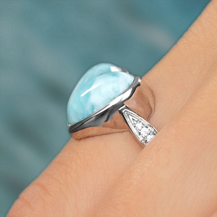 Heart Ring with sapphire and larimar in silver 