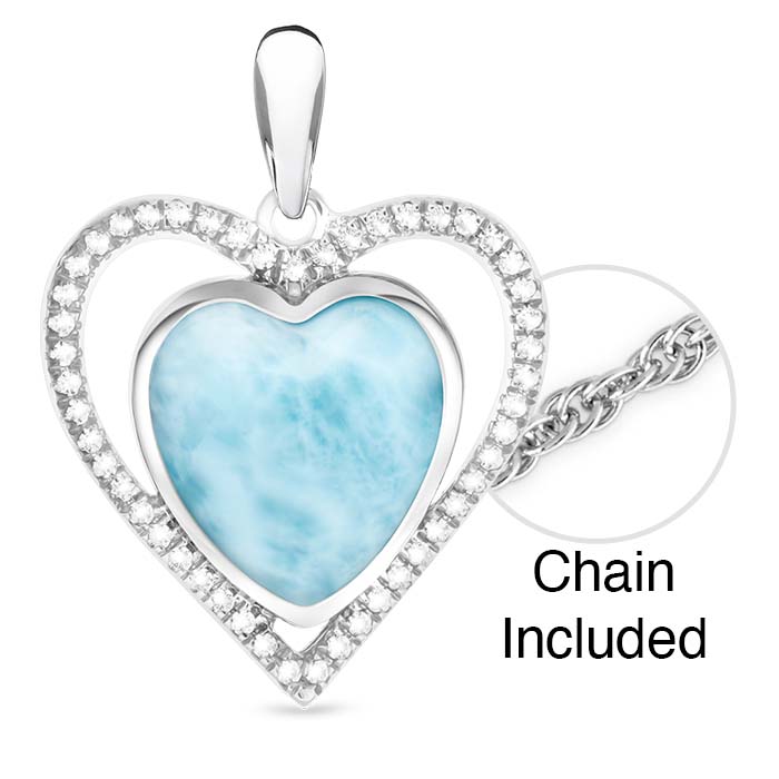 Infinity heart necklace with White Sapphire and larimar by Marahlago. 