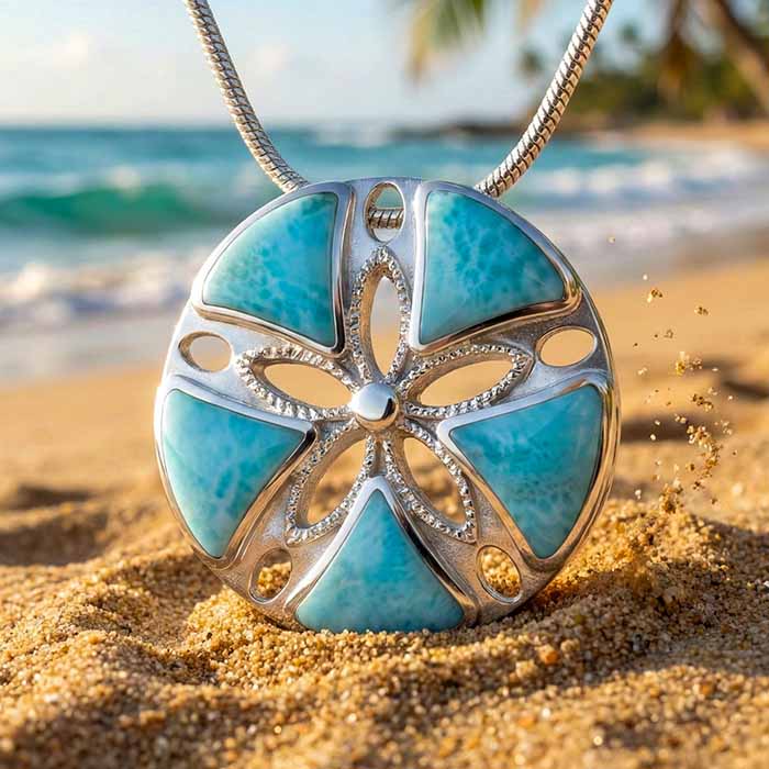 Sand Dollar Pendant on Lava Rock