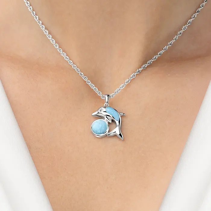 Dolphin Necklace in sterling silver by Marahlago Larimar