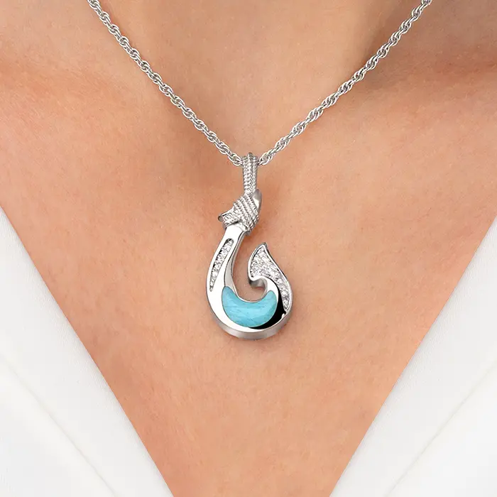 Fish Hook Pendant With White Sapphire in Sterling Silver by marahlago jewelry