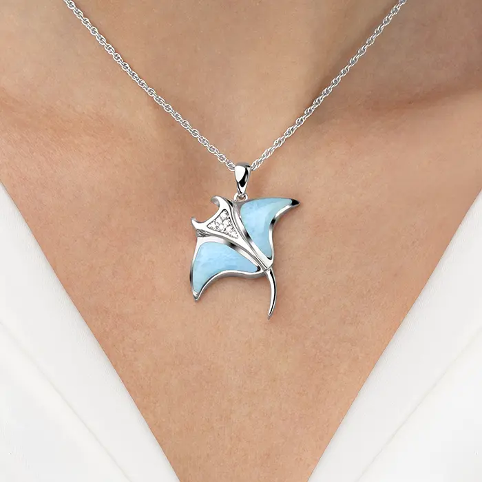 Manta Ray Necklace in sterling silver with larimar stone by Marahlago