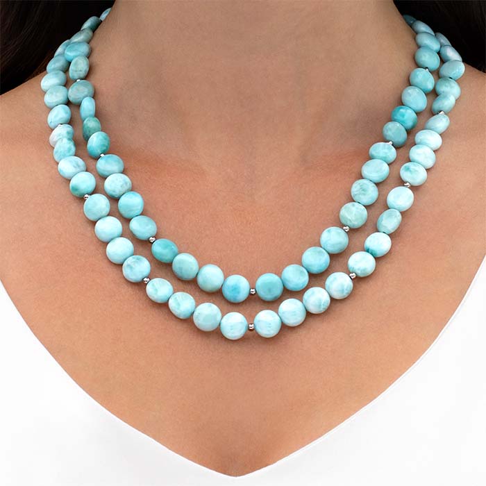 Larimar Sterling Silver Seafoam beaded Necklace Marahlago Jewelry natural Gemstone 