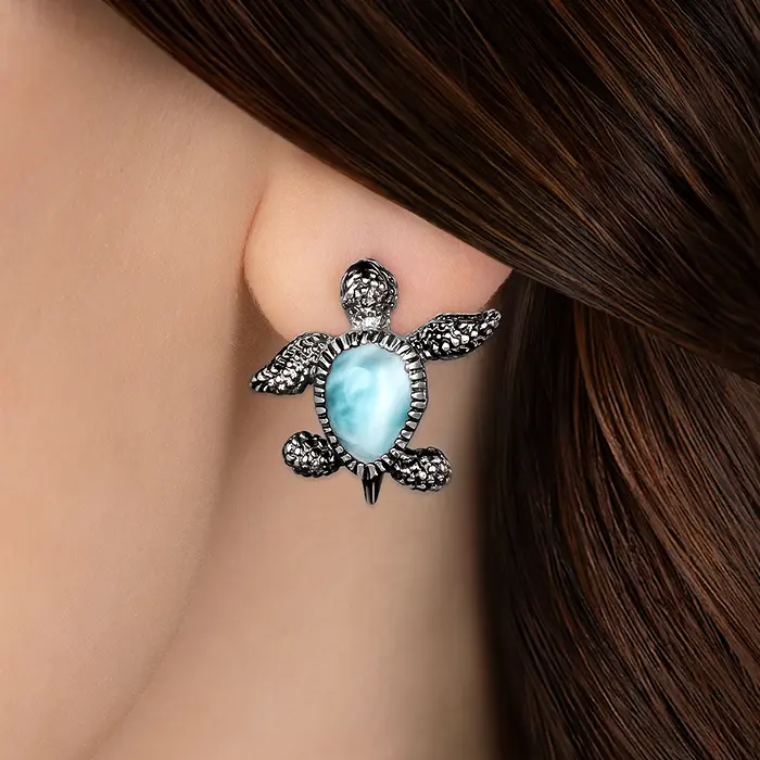 Turtle Earrings in sterling silver by Marahlago Larimar Jewelryr