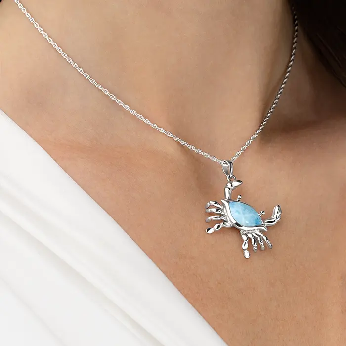 Crab Necklace in sterling silver and Larimar 