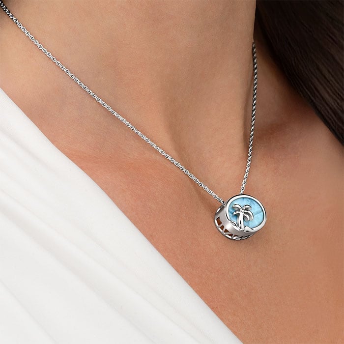 Palm Tree Pendant in sterling silver with larima