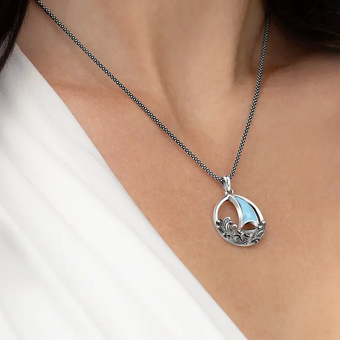 Sailboat Necklace in sterling silver by Marahlago larimar